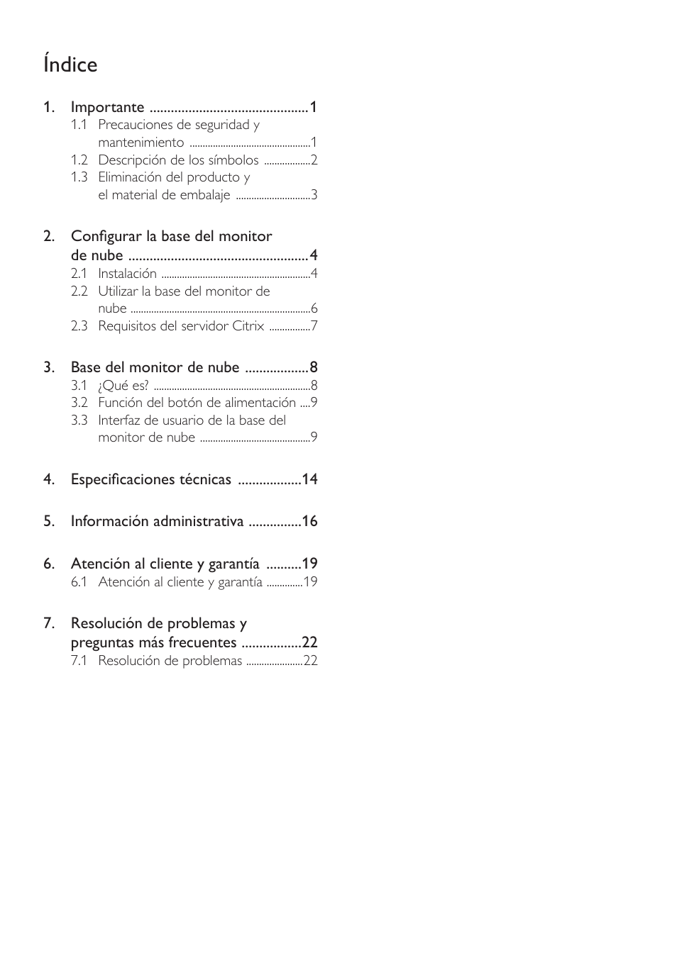 Índice | Philips Base de monitor Cloud User Manual | Page 2 / 25
