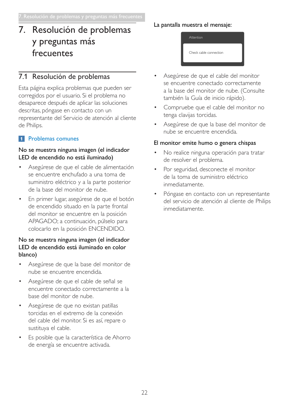 Resolución de problemas y preguntas más frecuentes, 1 resolución de problemas, Resolución de problemas y | Preguntas más frecuentes | Philips Base de monitor Cloud User Manual | Page 24 / 25
