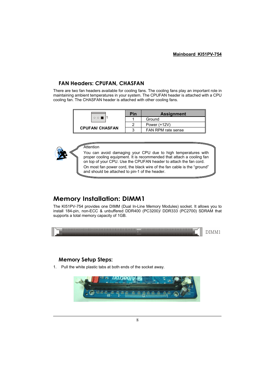 Fan headers: cpufan, chasfan | Albatron Technology KI51PV-754 User Manual | Page 12 / 58