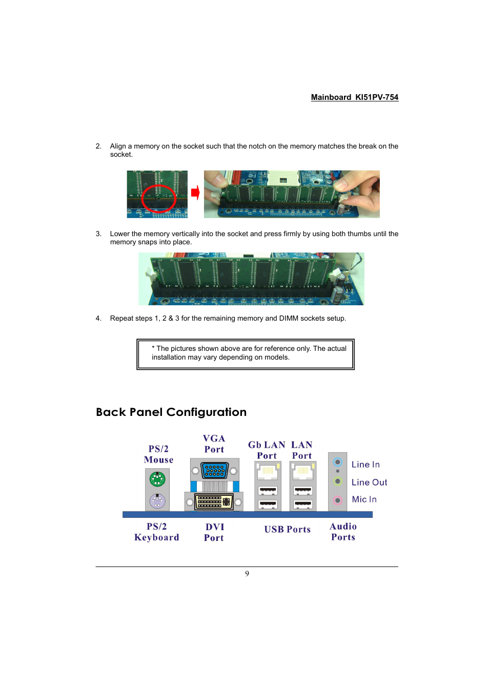 Back panel configuration | Albatron Technology KI51PV-754 User Manual | Page 13 / 58