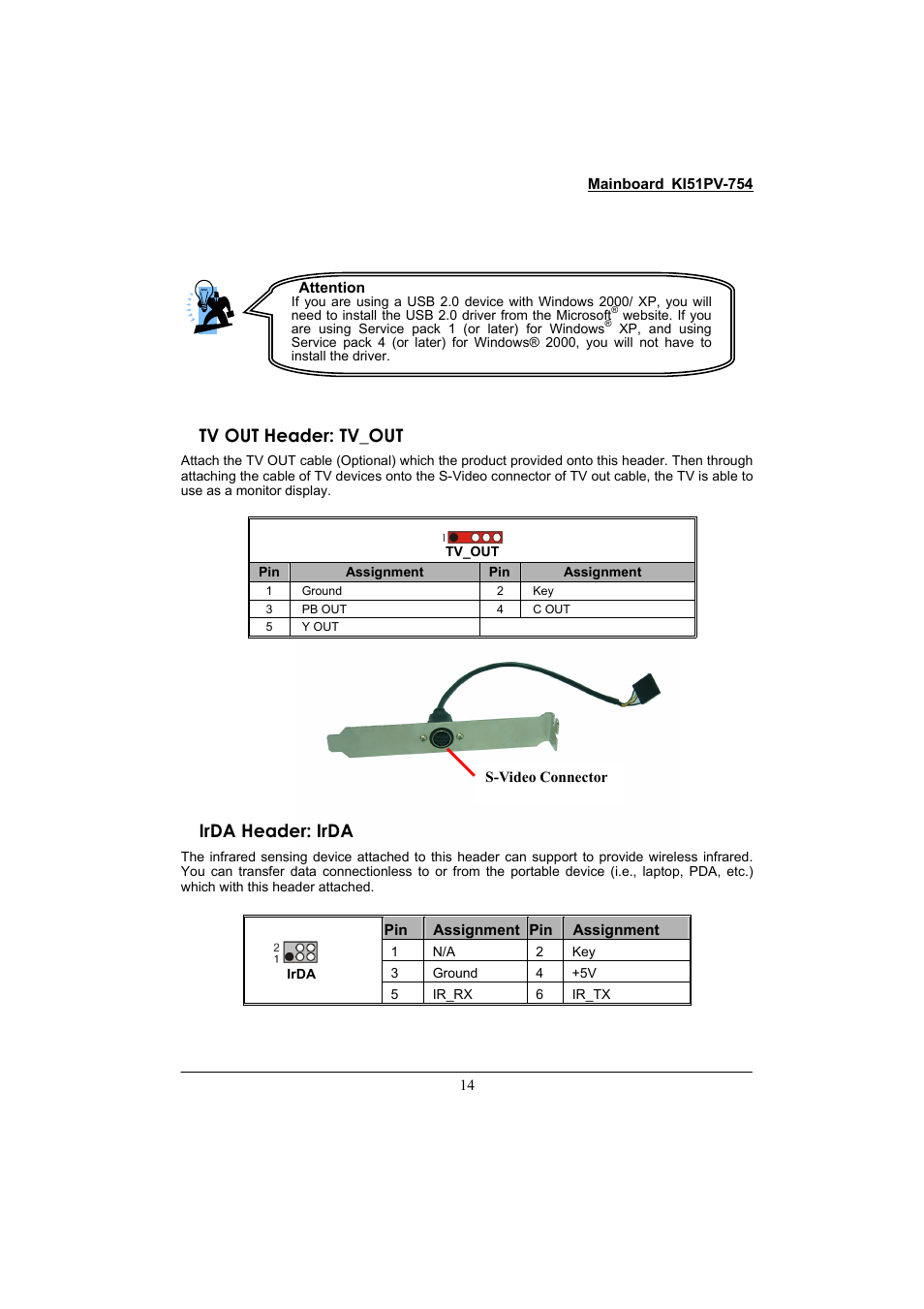 Tv out header: tv_out, Irda header: irda | Albatron Technology KI51PV-754 User Manual | Page 18 / 58