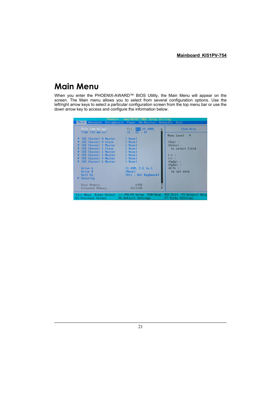 Main menu | Albatron Technology KI51PV-754 User Manual | Page 25 / 58