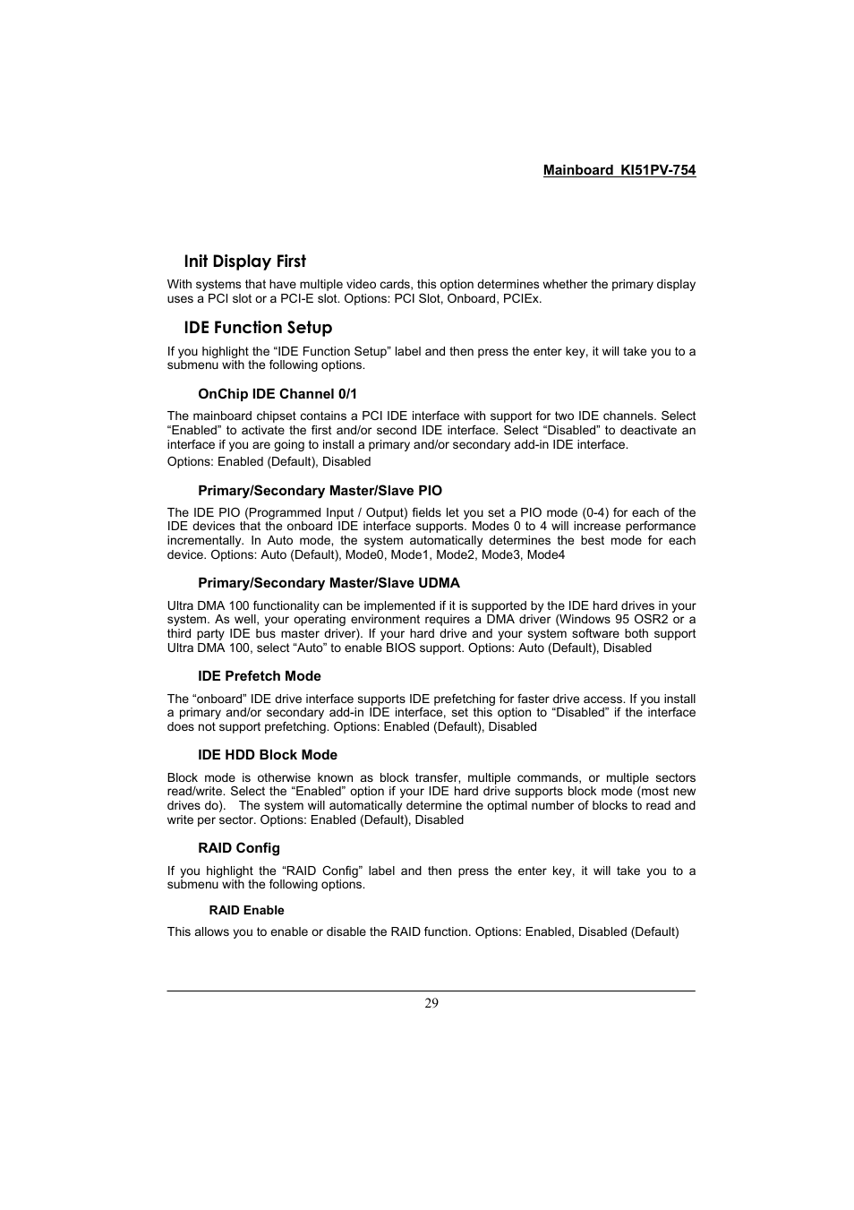 Init display first, Ide function setup | Albatron Technology KI51PV-754 User Manual | Page 33 / 58