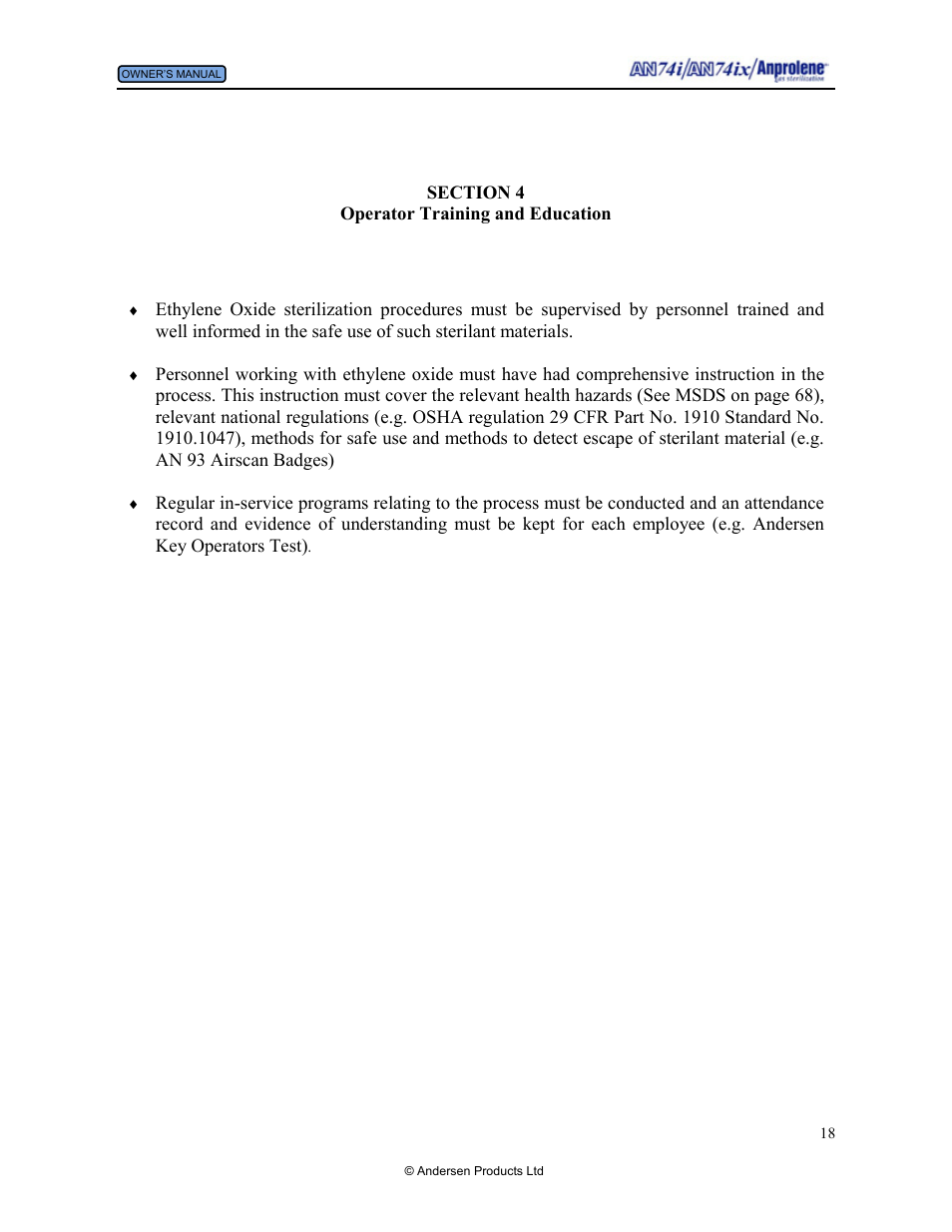 Operator training and education | Andersen Windows & Doors AN74I User Manual | Page 18 / 85
