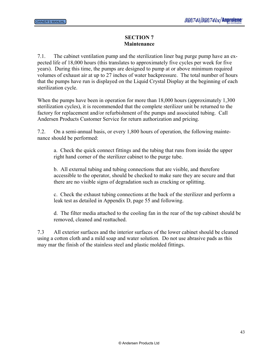 Maintenance | Andersen Windows & Doors AN74I User Manual | Page 43 / 85