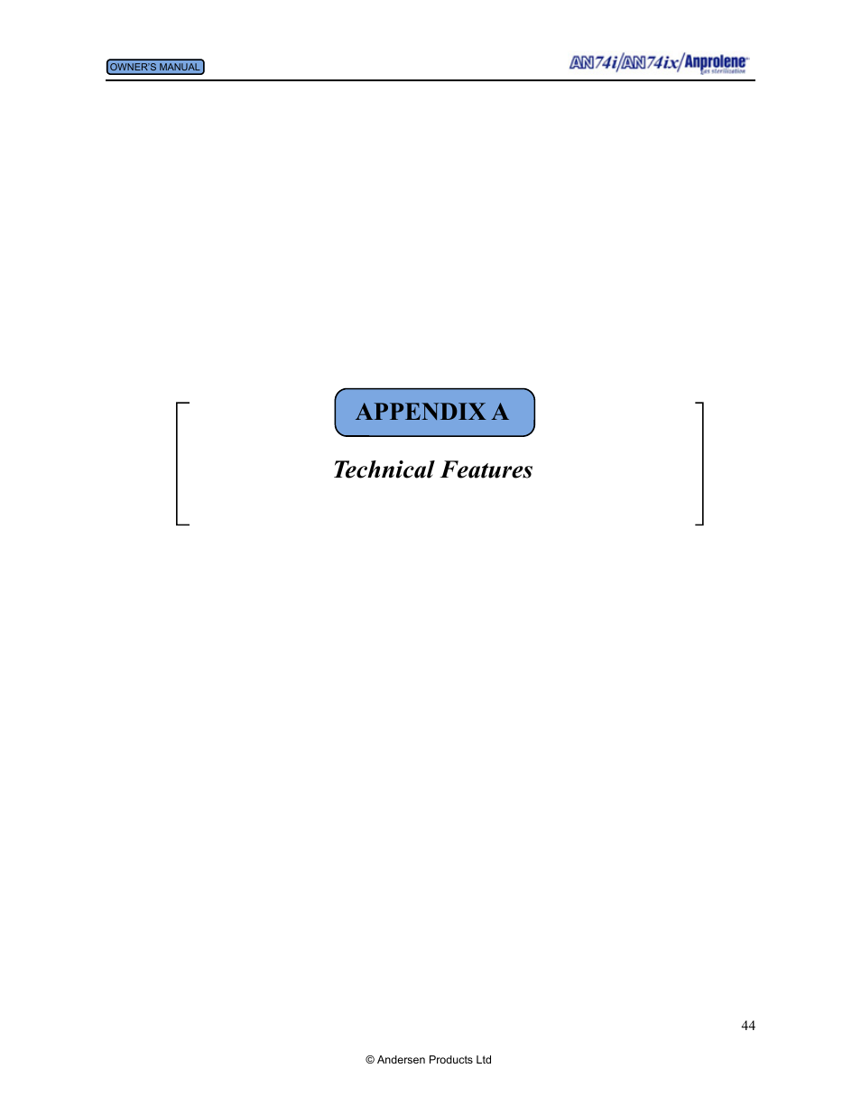 Appendix a technical features | Andersen Windows & Doors AN74I User Manual | Page 44 / 85