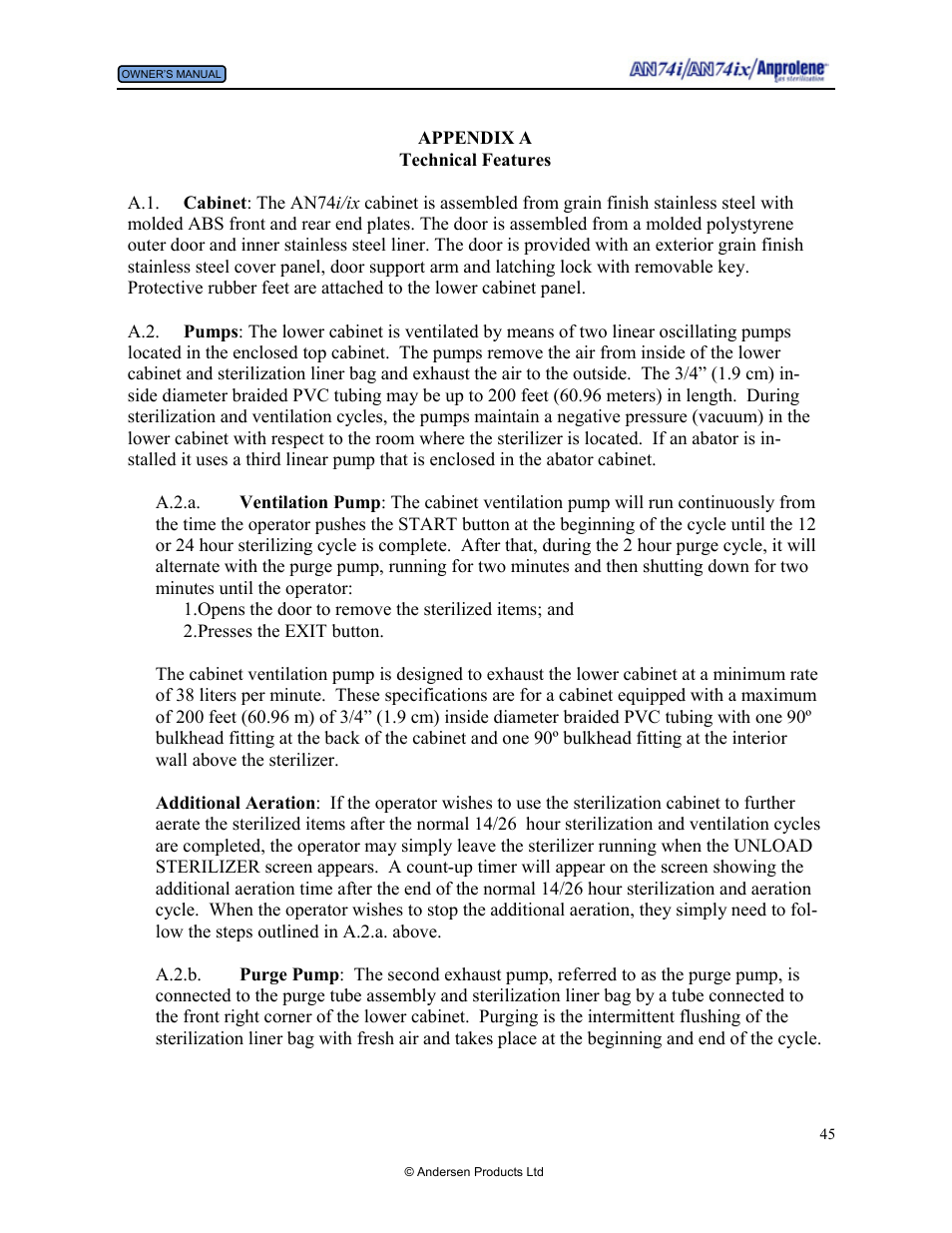 Technical features | Andersen Windows & Doors AN74I User Manual | Page 45 / 85