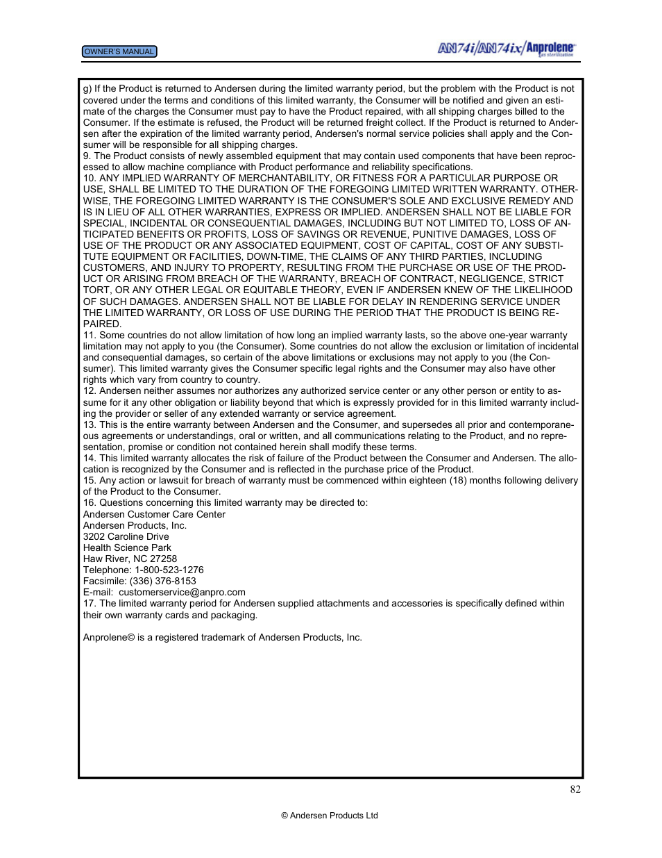 Andersen Windows & Doors AN74I User Manual | Page 82 / 85