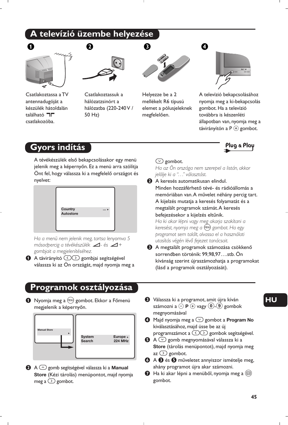 A televízió üzembe helyezése, Gyors indítás programok osztályozása, Жв к | Philips TV User Manual | Page 45 / 64