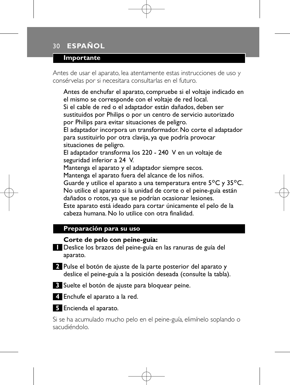 Philips HAIRCLIPPER Series 1000 Cortapelos User Manual | Page 30 / 86