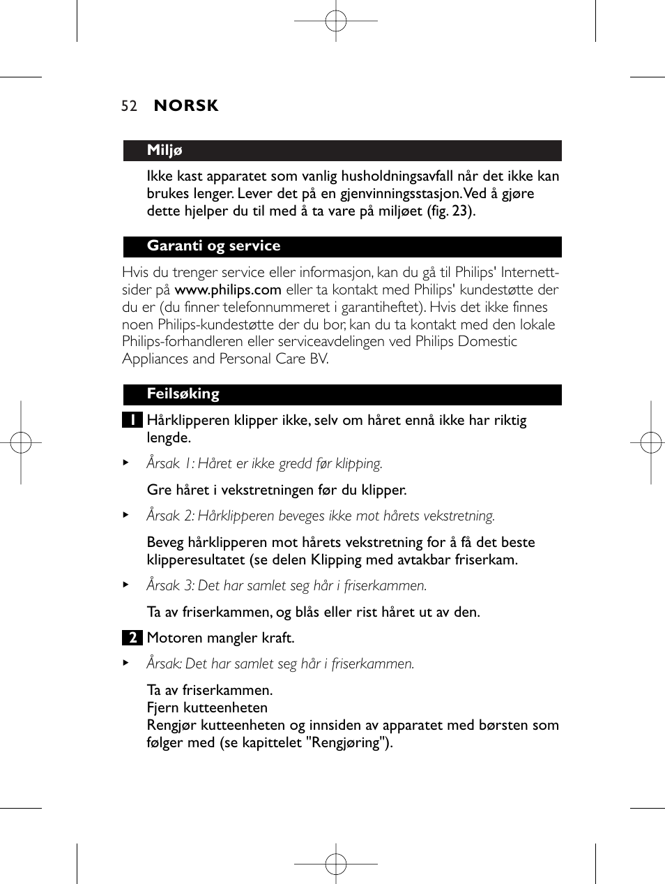 Philips HAIRCLIPPER Series 1000 Cortapelos User Manual | Page 52 / 86