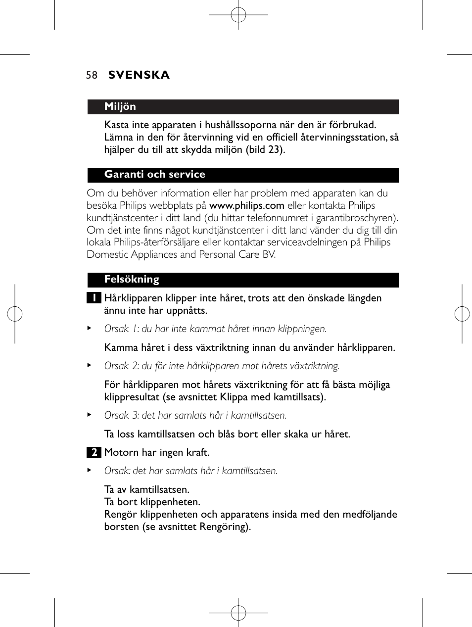 Philips HAIRCLIPPER Series 1000 Cortapelos User Manual | Page 58 / 86