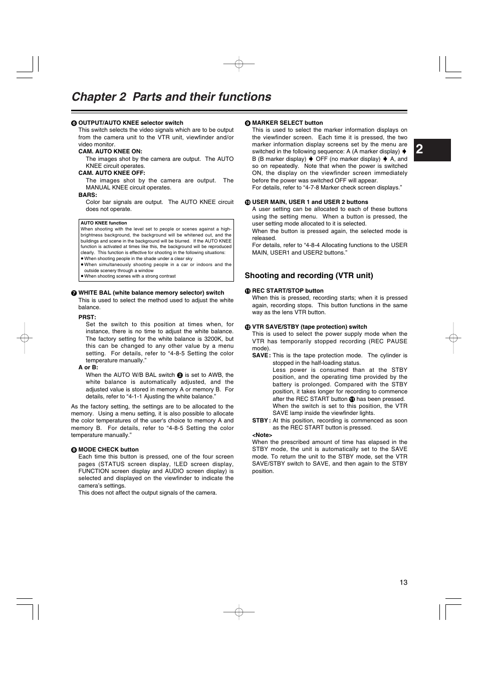 Chapter 2 parts and their functions, Shooting and recording (vtr unit) | Anton/Bauer AJ-HDX400E User Manual | Page 13 / 102