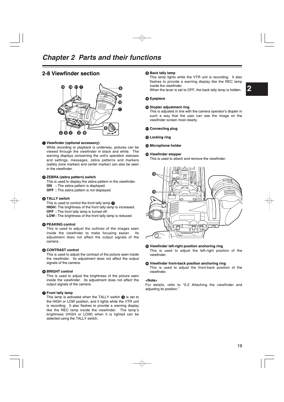 8 viewfinder section, Viewfinder section, Chapter 2 parts and their functions | Anton/Bauer AJ-HDX400E User Manual | Page 19 / 102