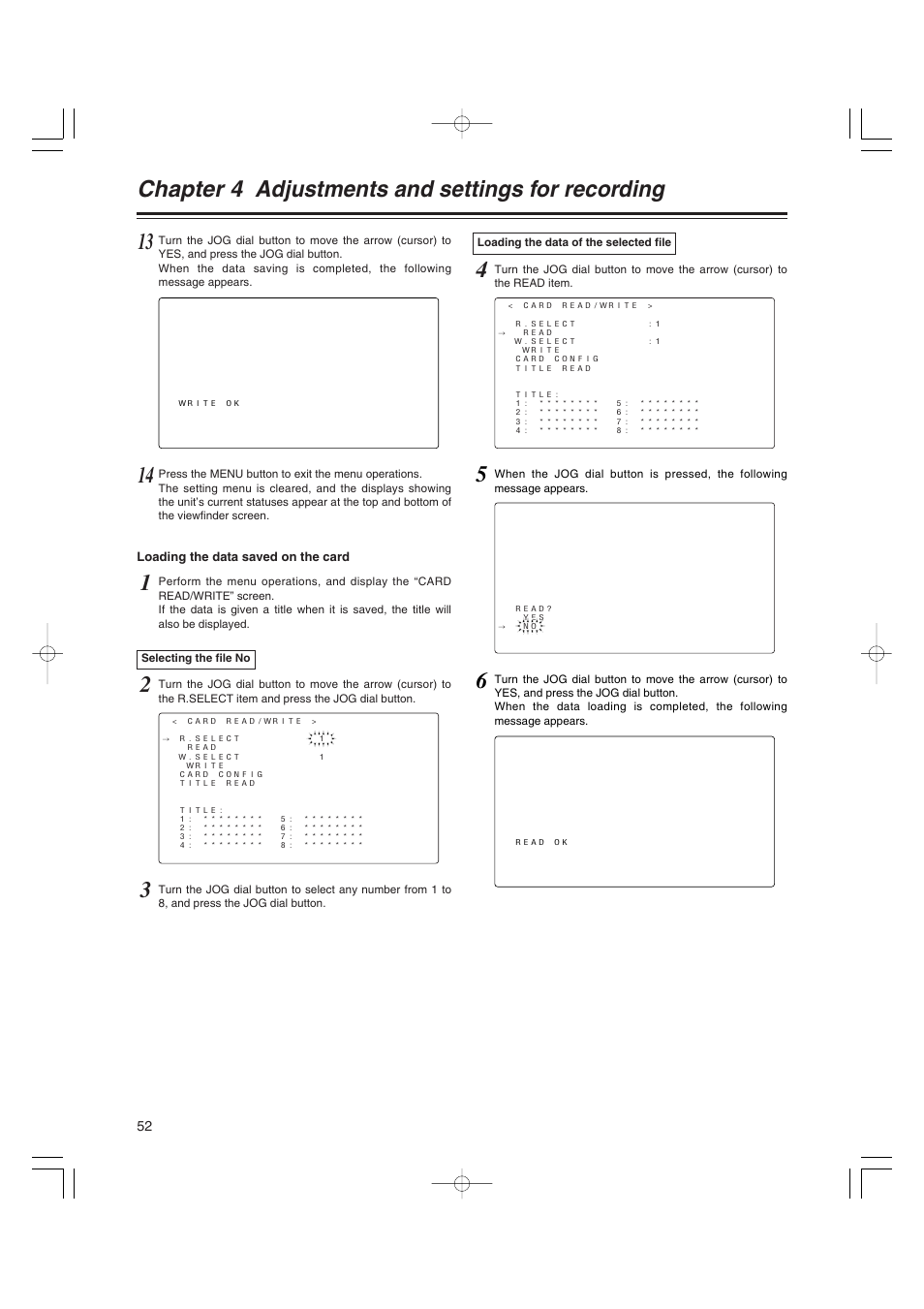 Chapter 4 adjustments and settings for recording | Anton/Bauer AJ-HDX400E User Manual | Page 52 / 102