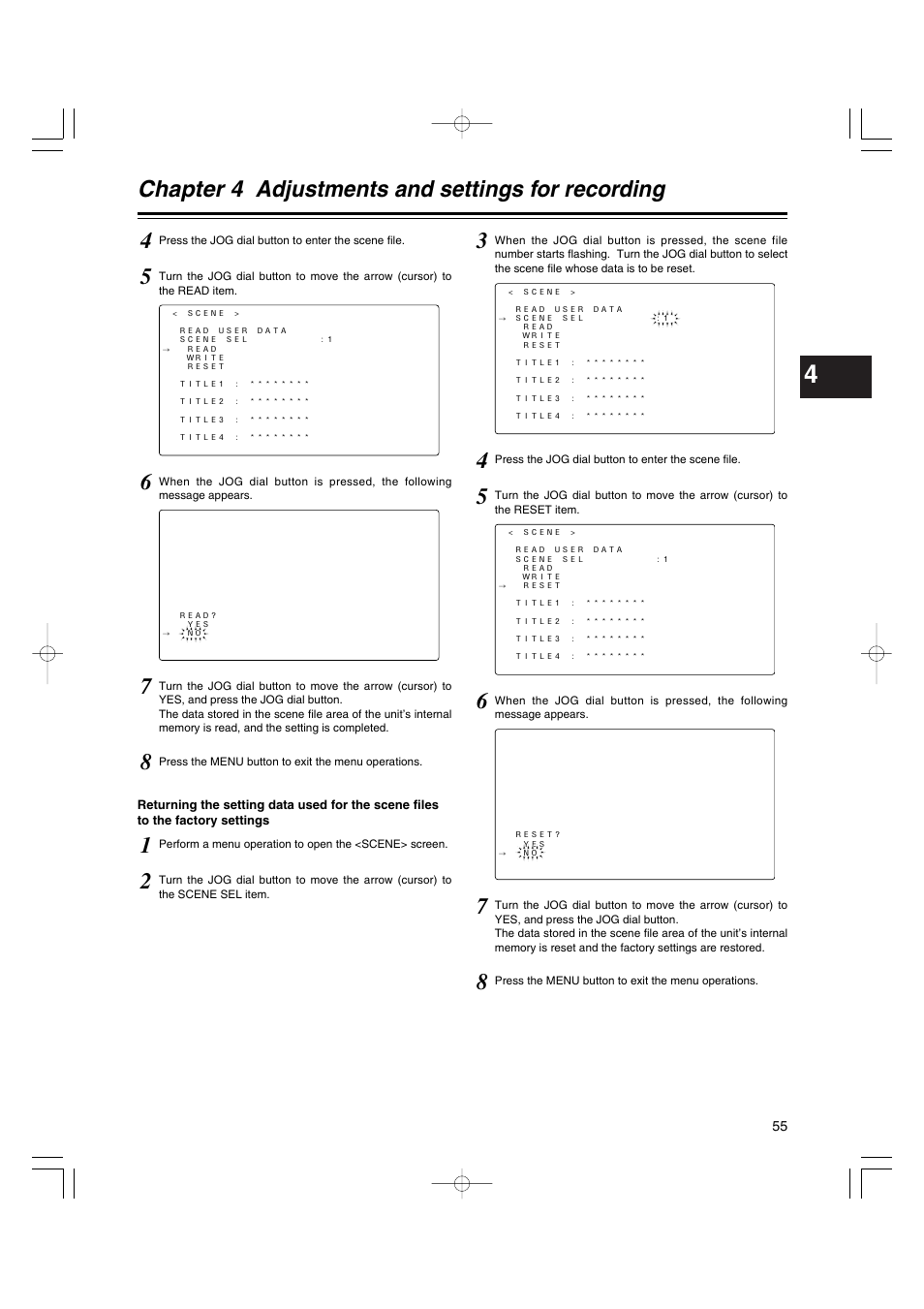 Chapter 4 adjustments and settings for recording | Anton/Bauer AJ-HDX400E User Manual | Page 55 / 102