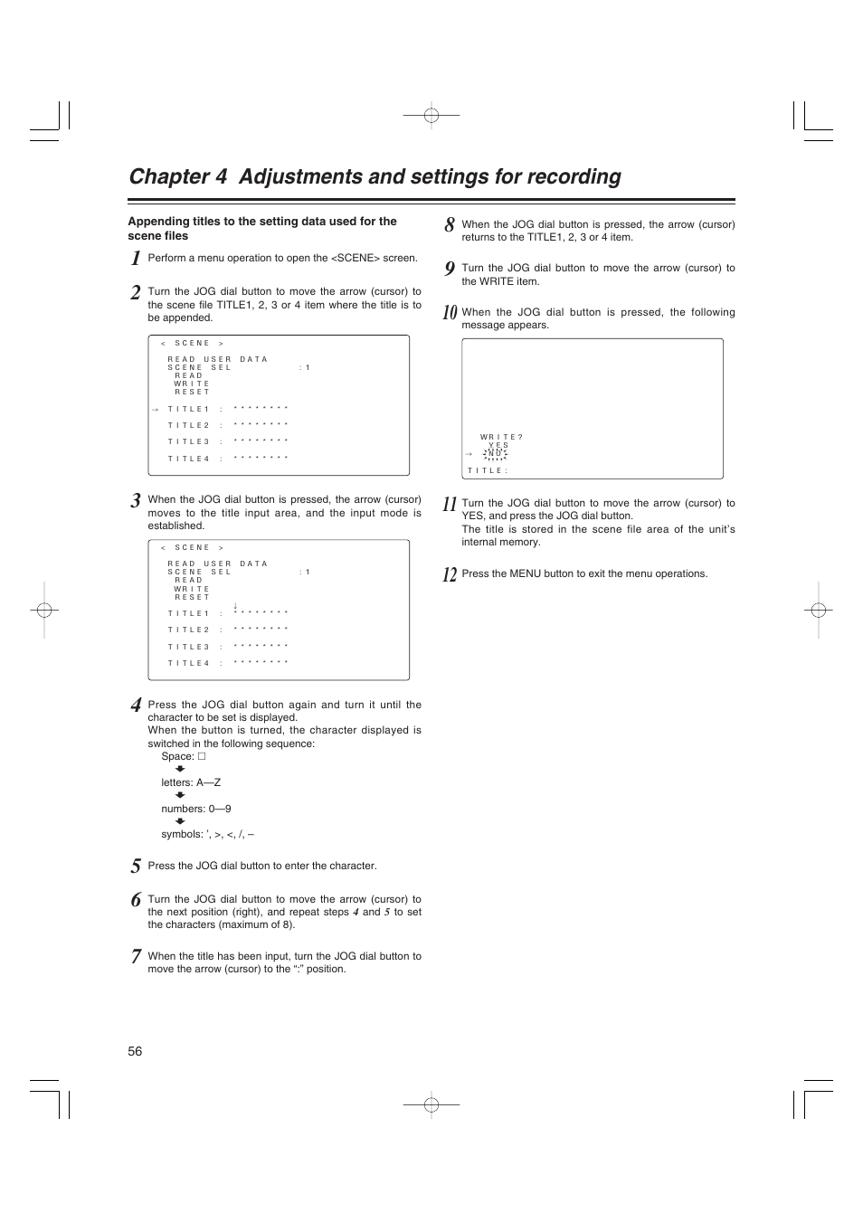 Chapter 4 adjustments and settings for recording | Anton/Bauer AJ-HDX400E User Manual | Page 56 / 102