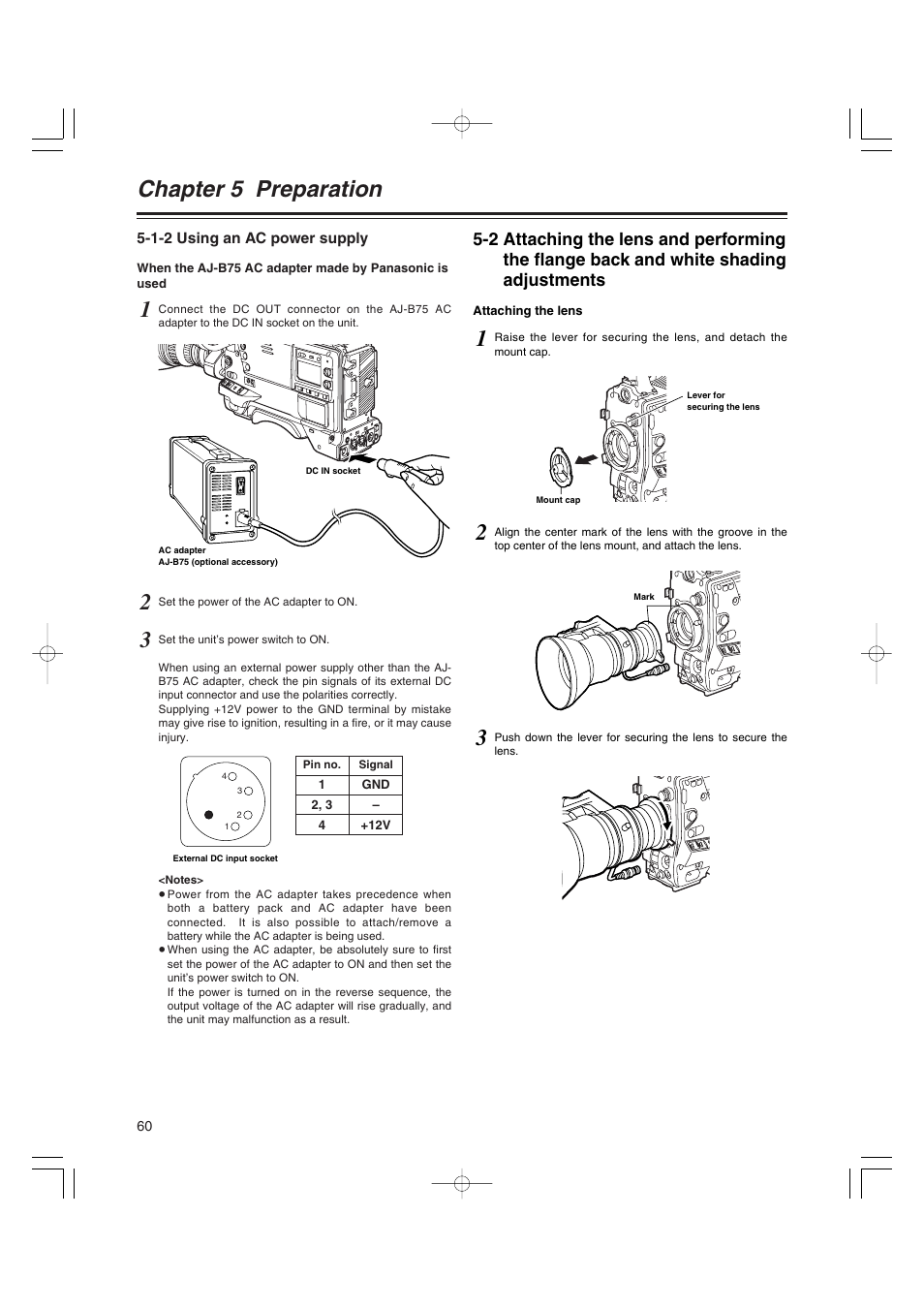 1-2 using an ac power supply, Using an ac power supply, Chapter 5 preparation | Anton/Bauer AJ-HDX400E User Manual | Page 60 / 102