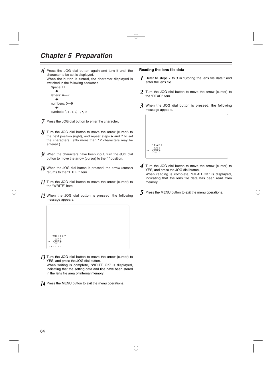 Chapter 5 preparation | Anton/Bauer AJ-HDX400E User Manual | Page 64 / 102