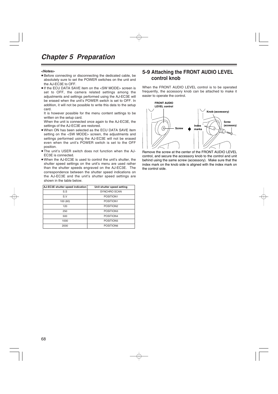 9 attaching the front audio level control knob, Attacching the front audio level control knob, Chapter 5 preparation | Anton/Bauer AJ-HDX400E User Manual | Page 68 / 102