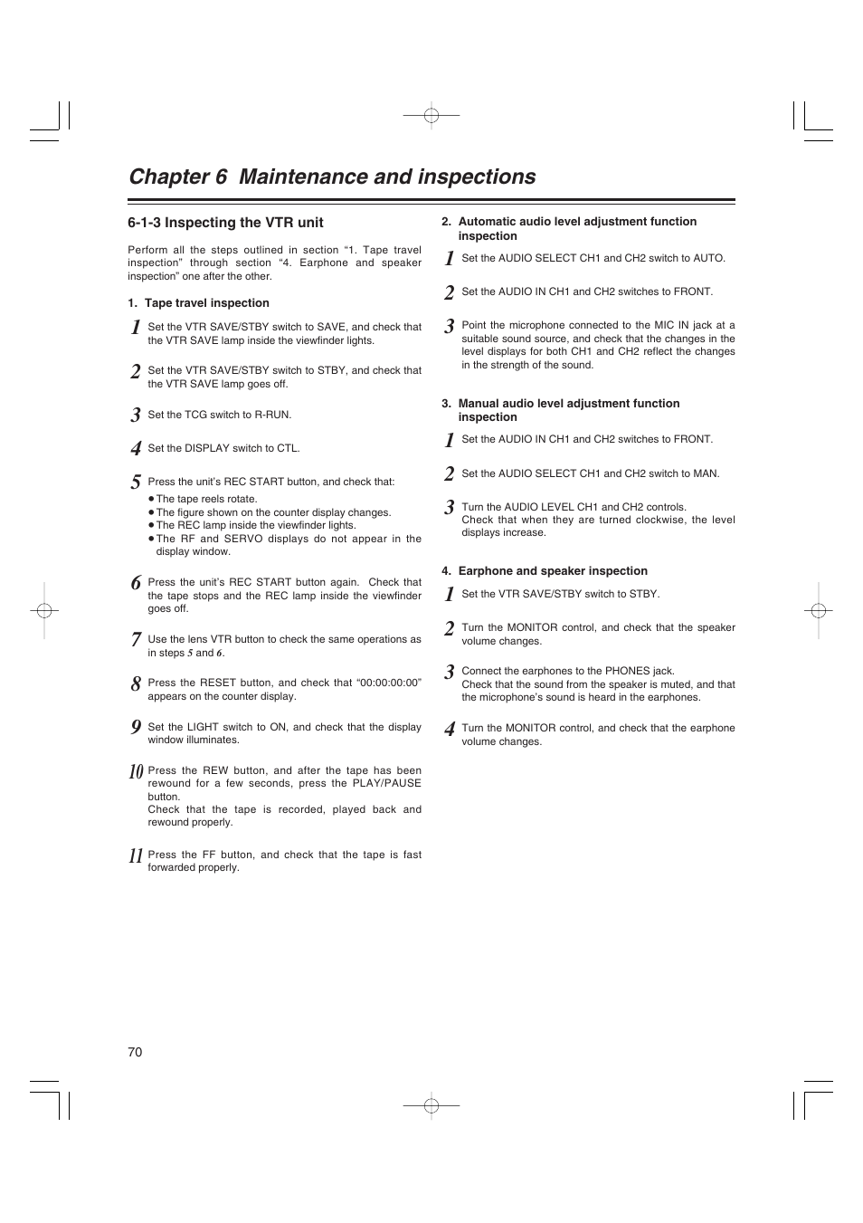 1-3 inspecting the vtr unit, Inspecting the vtr unit, Chapter 6 maintenance and inspections | Anton/Bauer AJ-HDX400E User Manual | Page 70 / 102