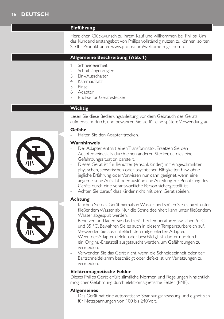 Deutsch, Deutsch 16 | Philips HAIRCLIPPER Series 3000 cortapelos User Manual | Page 16 / 78