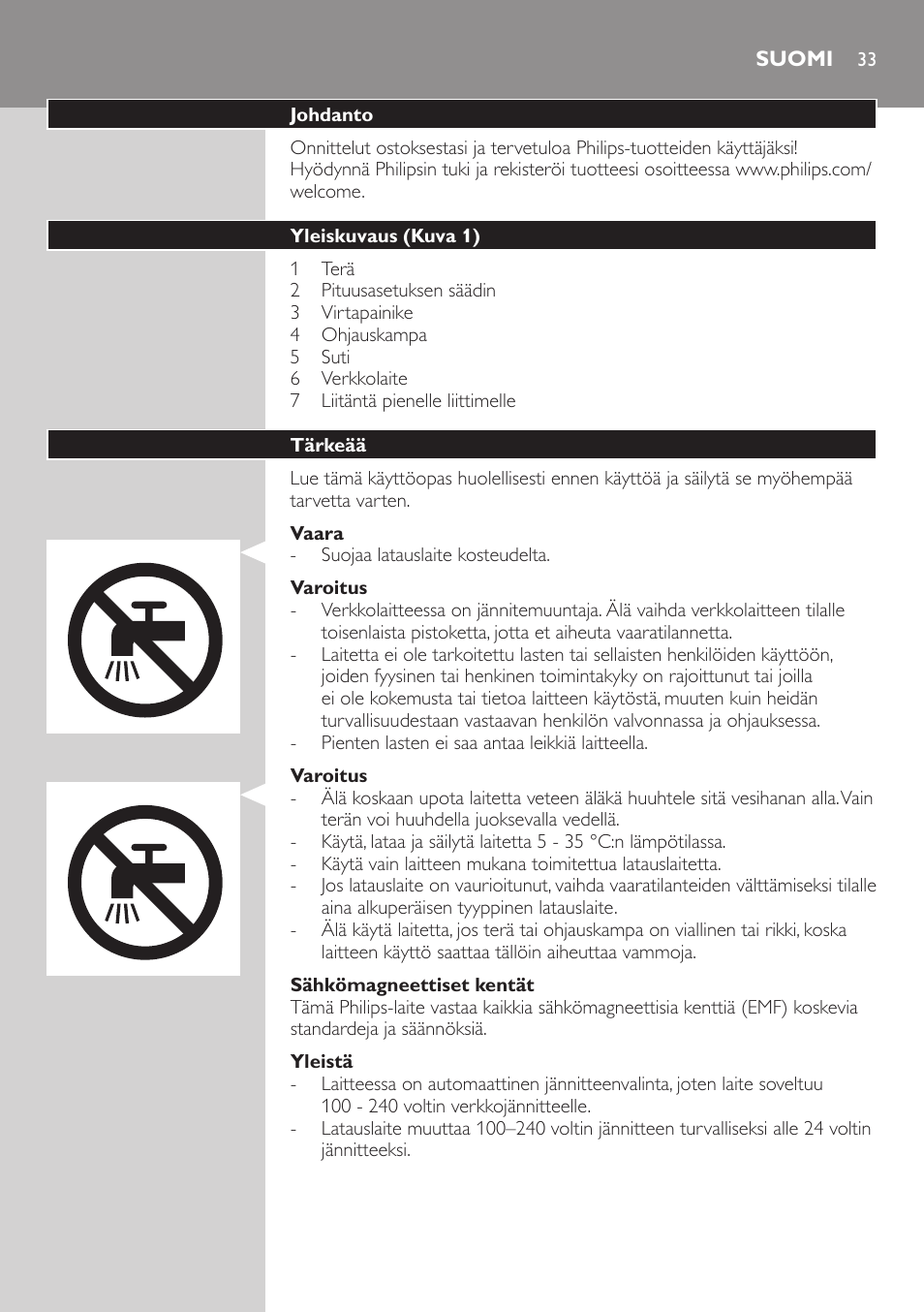 Suomi, Suomi 33 | Philips HAIRCLIPPER Series 3000 cortapelos User Manual | Page 33 / 78