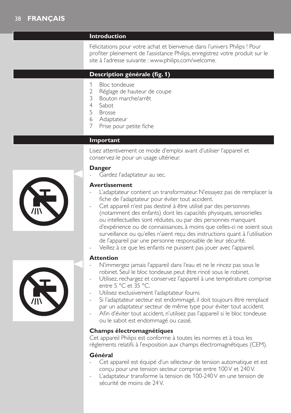 Français, Français 38 | Philips HAIRCLIPPER Series 3000 cortapelos User Manual | Page 38 / 78