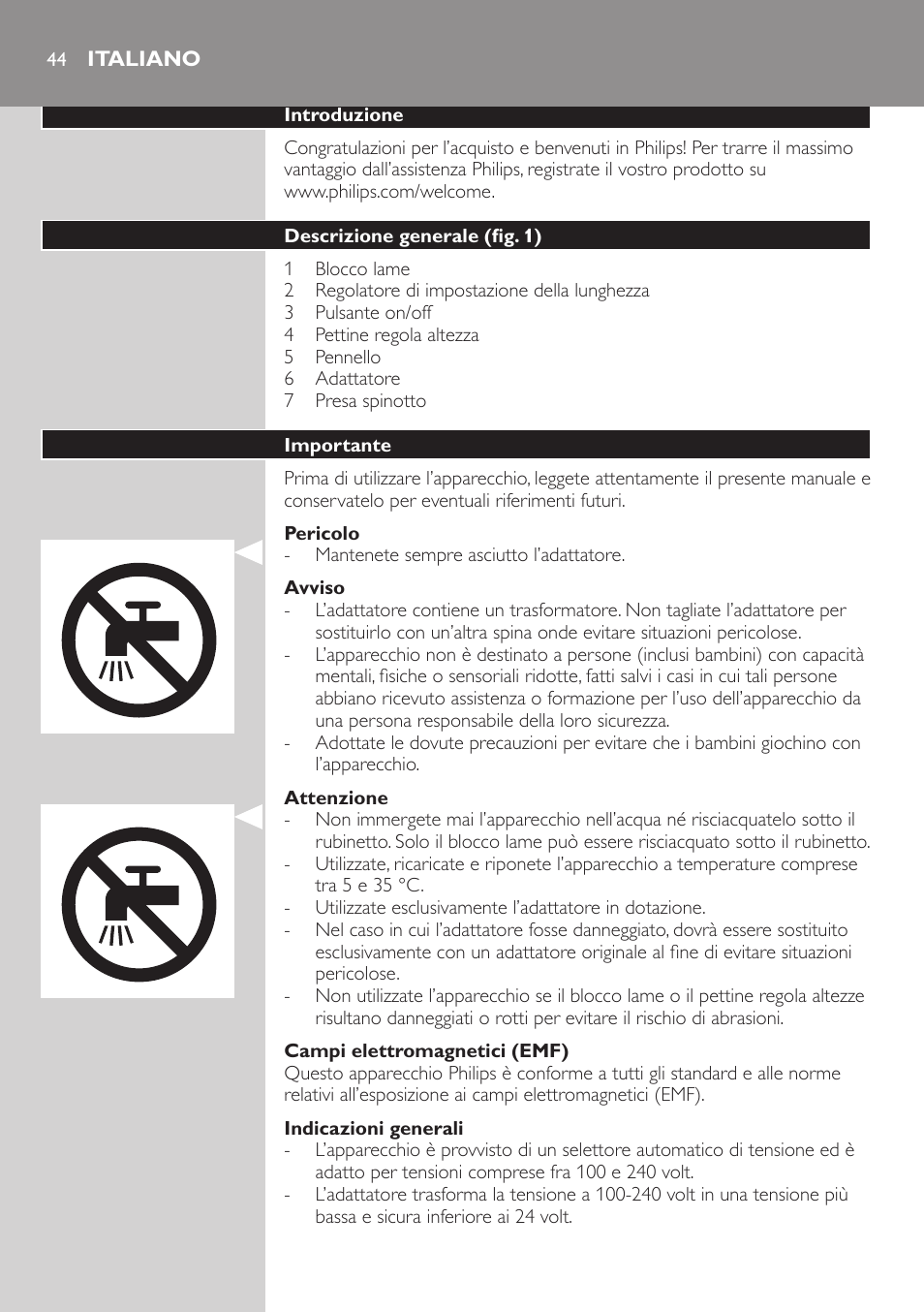 Italiano, Italiano 44 | Philips HAIRCLIPPER Series 3000 cortapelos User Manual | Page 44 / 78