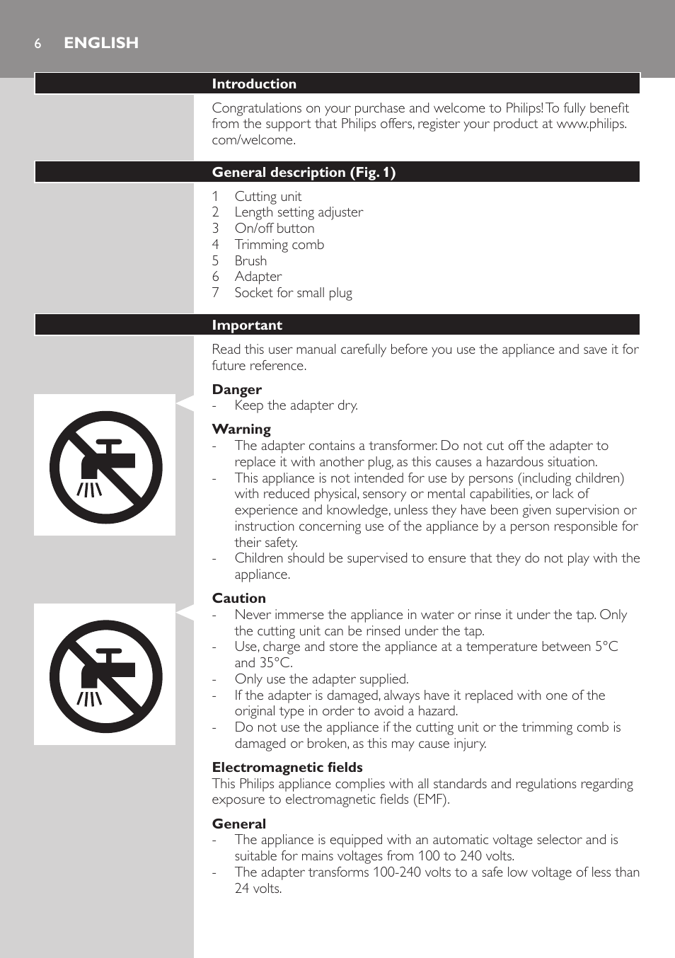 English, English 6 | Philips HAIRCLIPPER Series 3000 cortapelos User Manual | Page 6 / 78