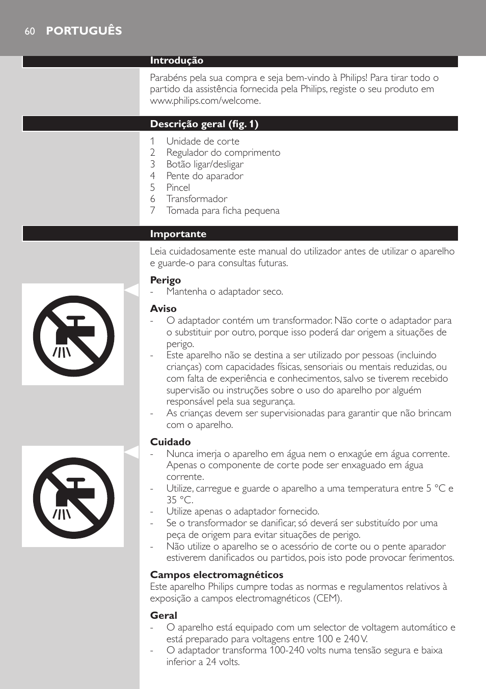 Português, Português 60 | Philips HAIRCLIPPER Series 3000 cortapelos User Manual | Page 60 / 78