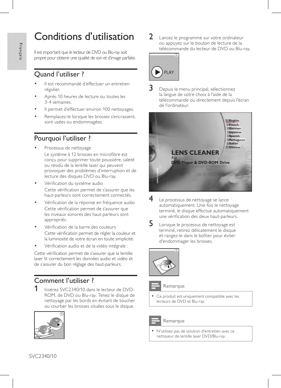 Conditions d’utilisation, Quand l’utiliser, Pourquoi l’utiliser | Comment l’utiliser | Philips Limpiador de lentes User Manual | Page 2 / 15