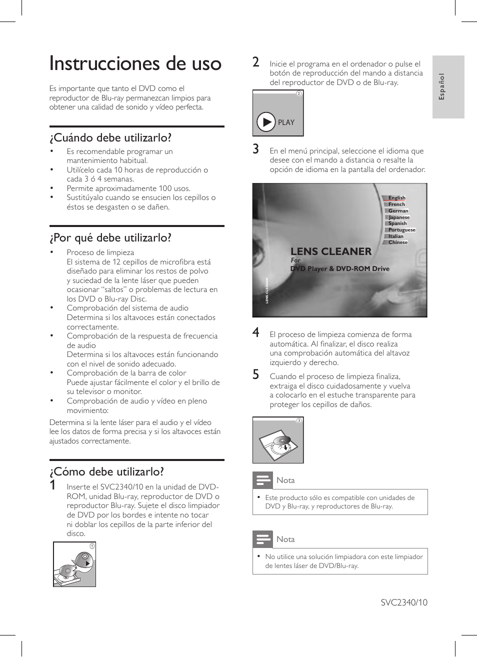 Instrucciones de uso, Cuándo debe utilizarlo, Por qué debe utilizarlo | Cómo debe utilizarlo | Philips Limpiador de lentes User Manual | Page 3 / 15