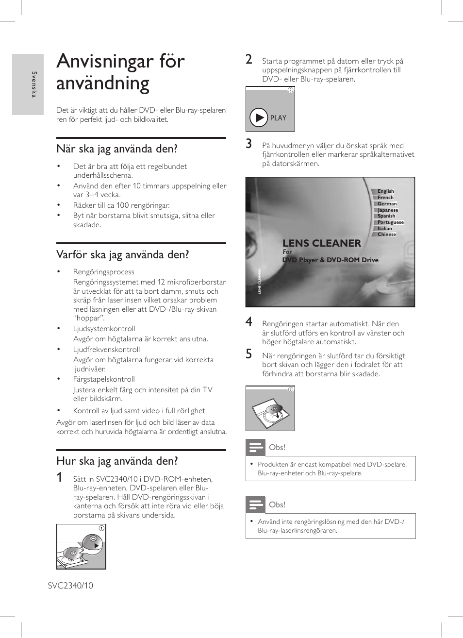 Anvisningar för användning | Philips Limpiador de lentes User Manual | Page 8 / 15