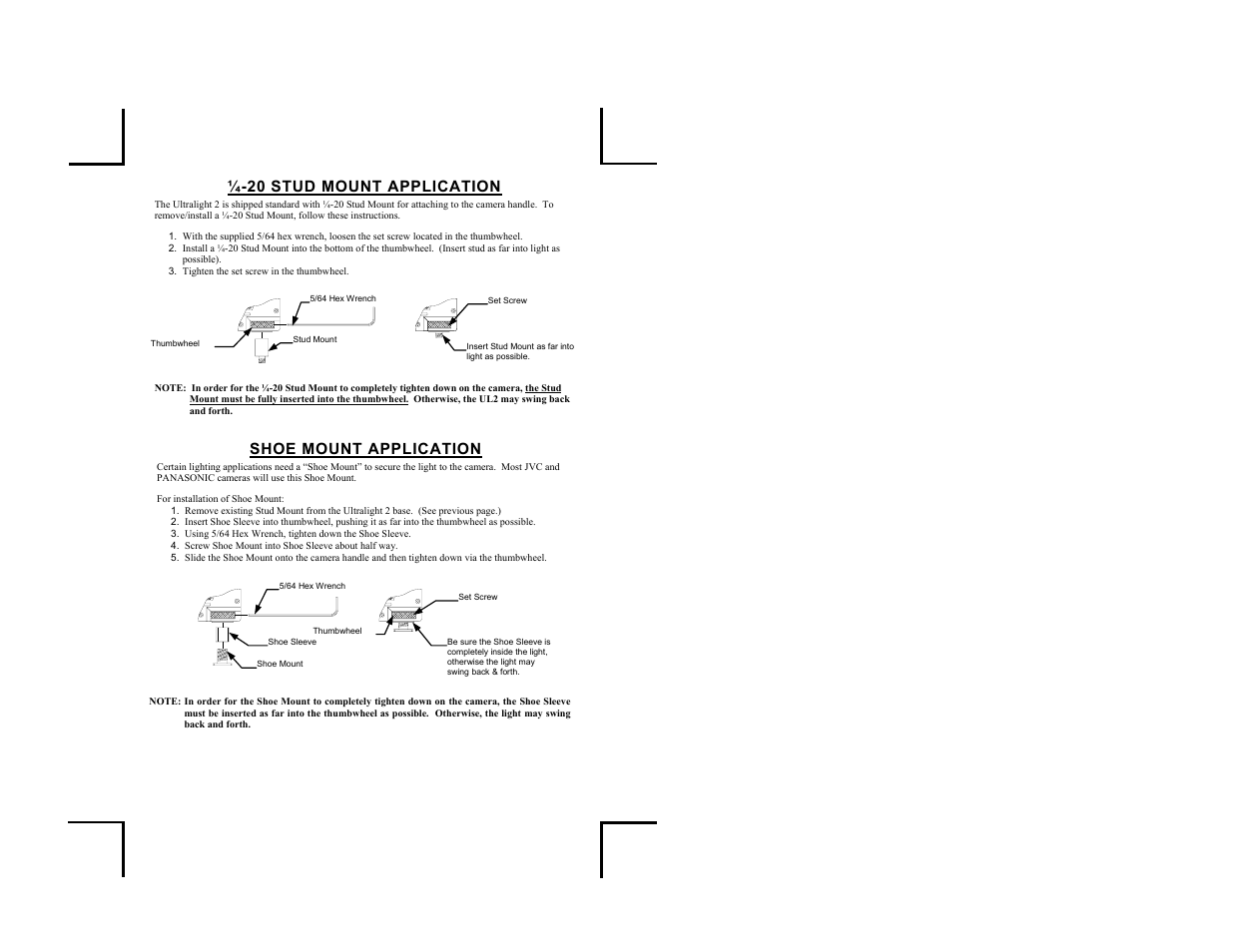 20 stud mount application, Shoe mount application | Anton/Bauer ULTRALIGHT 2 UL-2 User Manual | Page 5 / 12