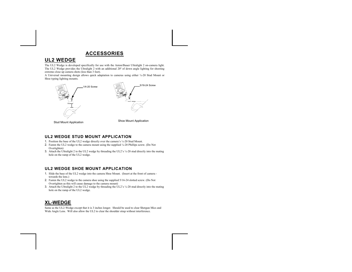 Accessories ul2 wedge, Xl-wedge | Anton/Bauer ULTRALIGHT 2 UL-2 User Manual | Page 6 / 12