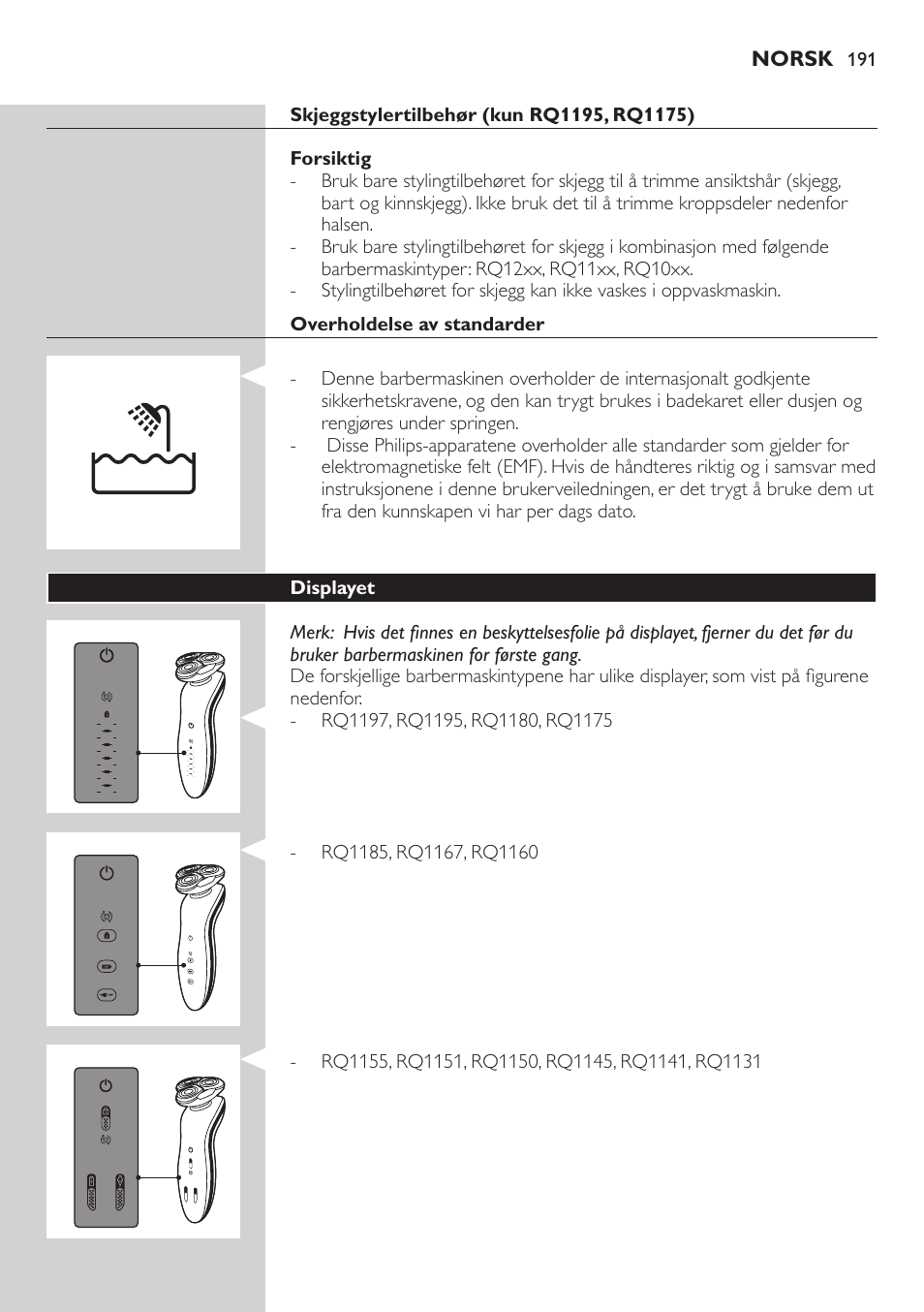 Philips SHAVER Series 7000 SensoTouch afeitadora eléctrica en húmedo y seco User Manual | Page 191 / 304