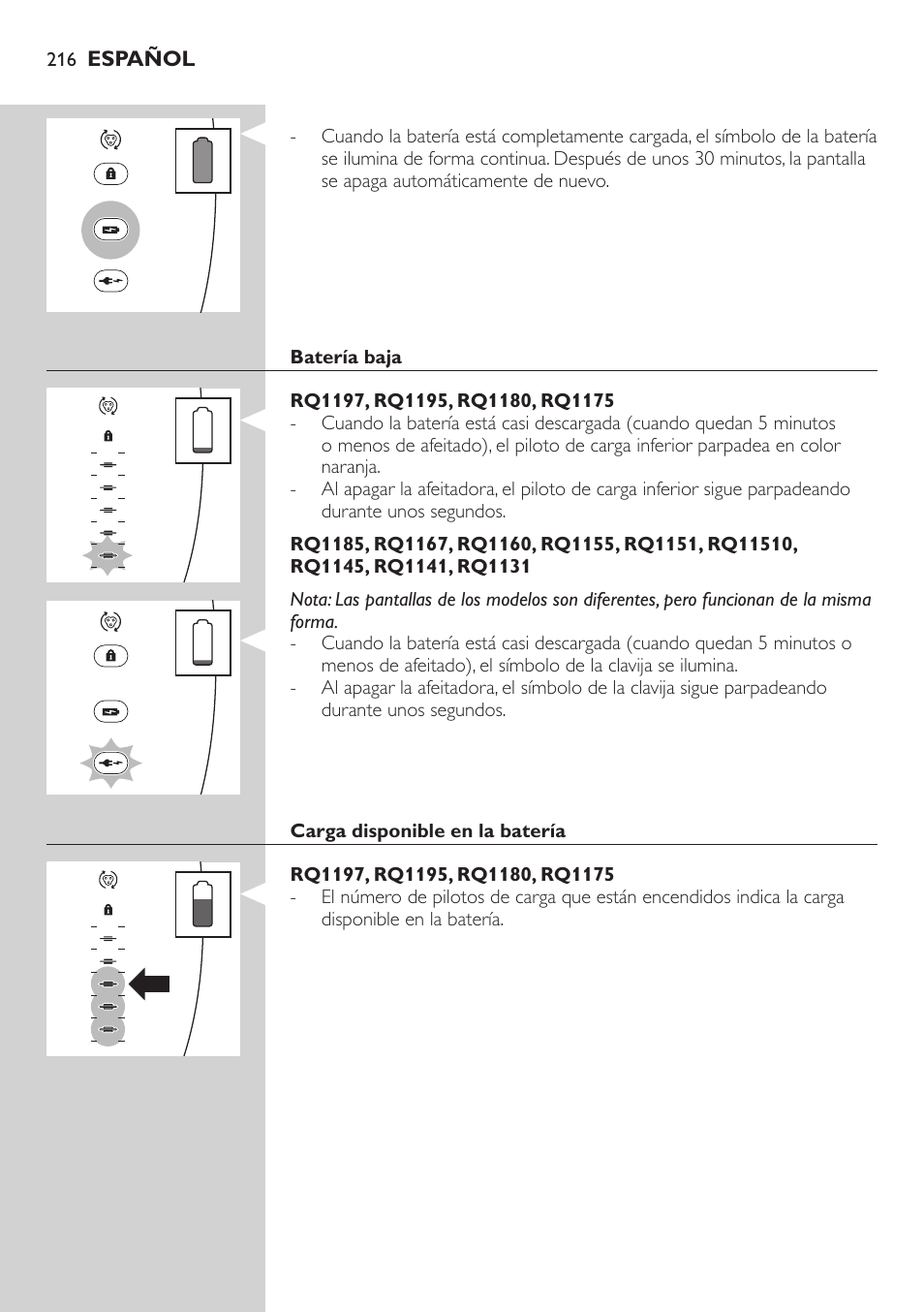 Philips SHAVER Series 7000 SensoTouch afeitadora eléctrica en húmedo y seco User Manual | Page 216 / 304