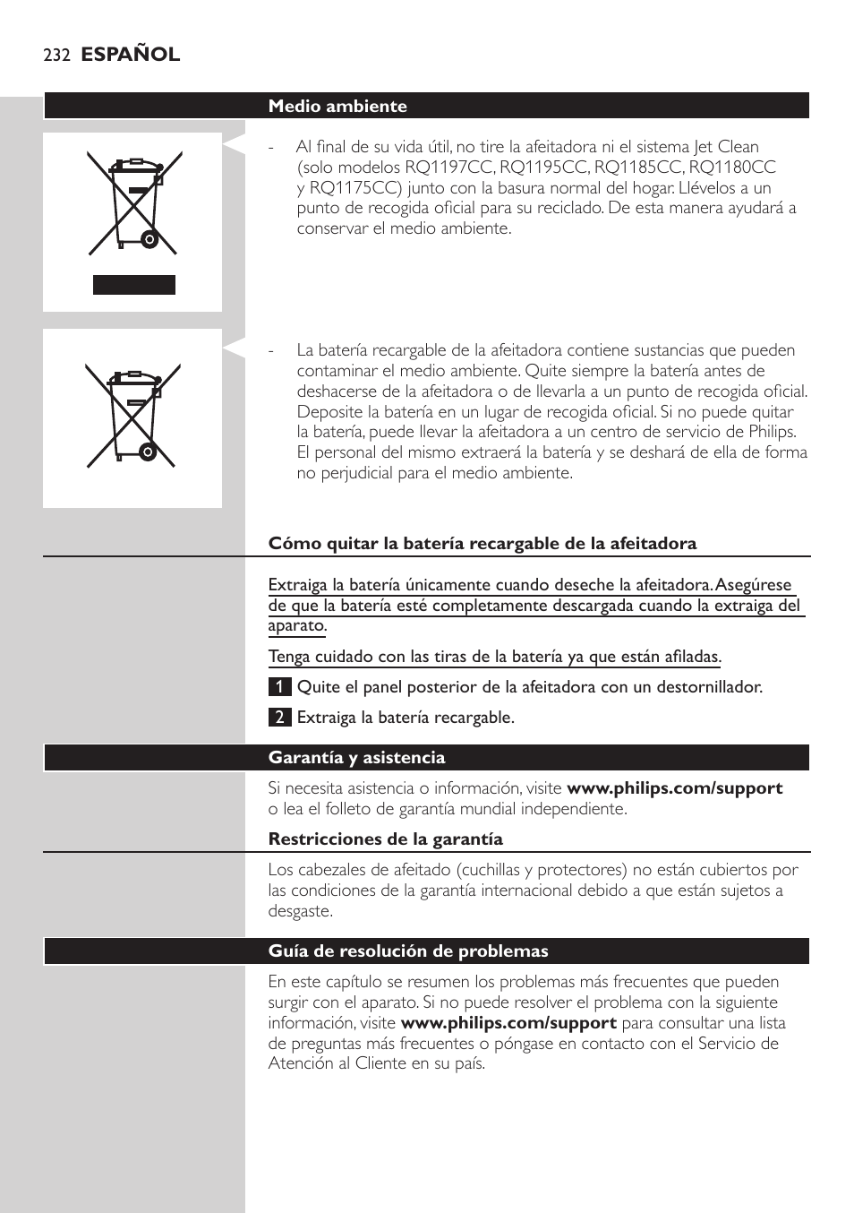 Philips SHAVER Series 7000 SensoTouch afeitadora eléctrica en húmedo y seco User Manual | Page 232 / 304