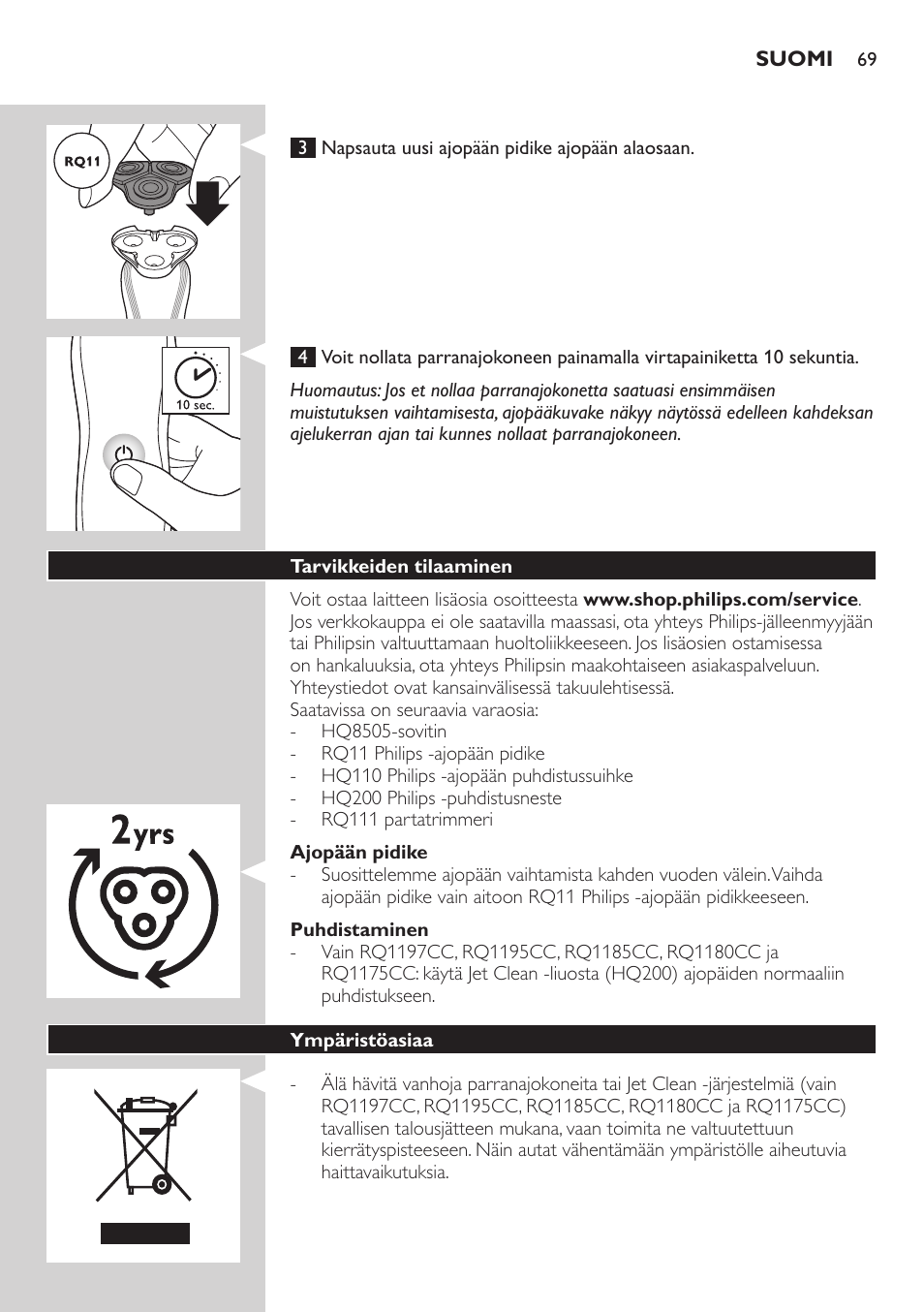 Philips SHAVER Series 7000 SensoTouch afeitadora eléctrica en húmedo y seco User Manual | Page 69 / 304