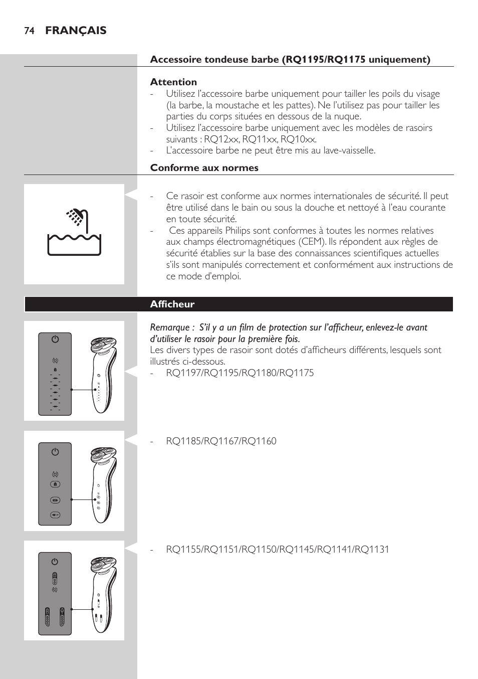 Philips SHAVER Series 7000 SensoTouch afeitadora eléctrica en húmedo y seco User Manual | Page 74 / 304