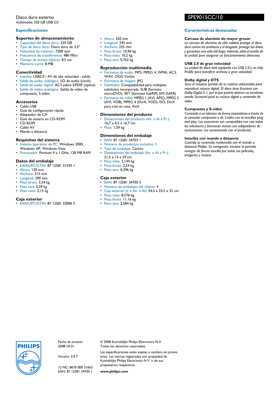Philips Disco duro externo User Manual | Page 2 / 2