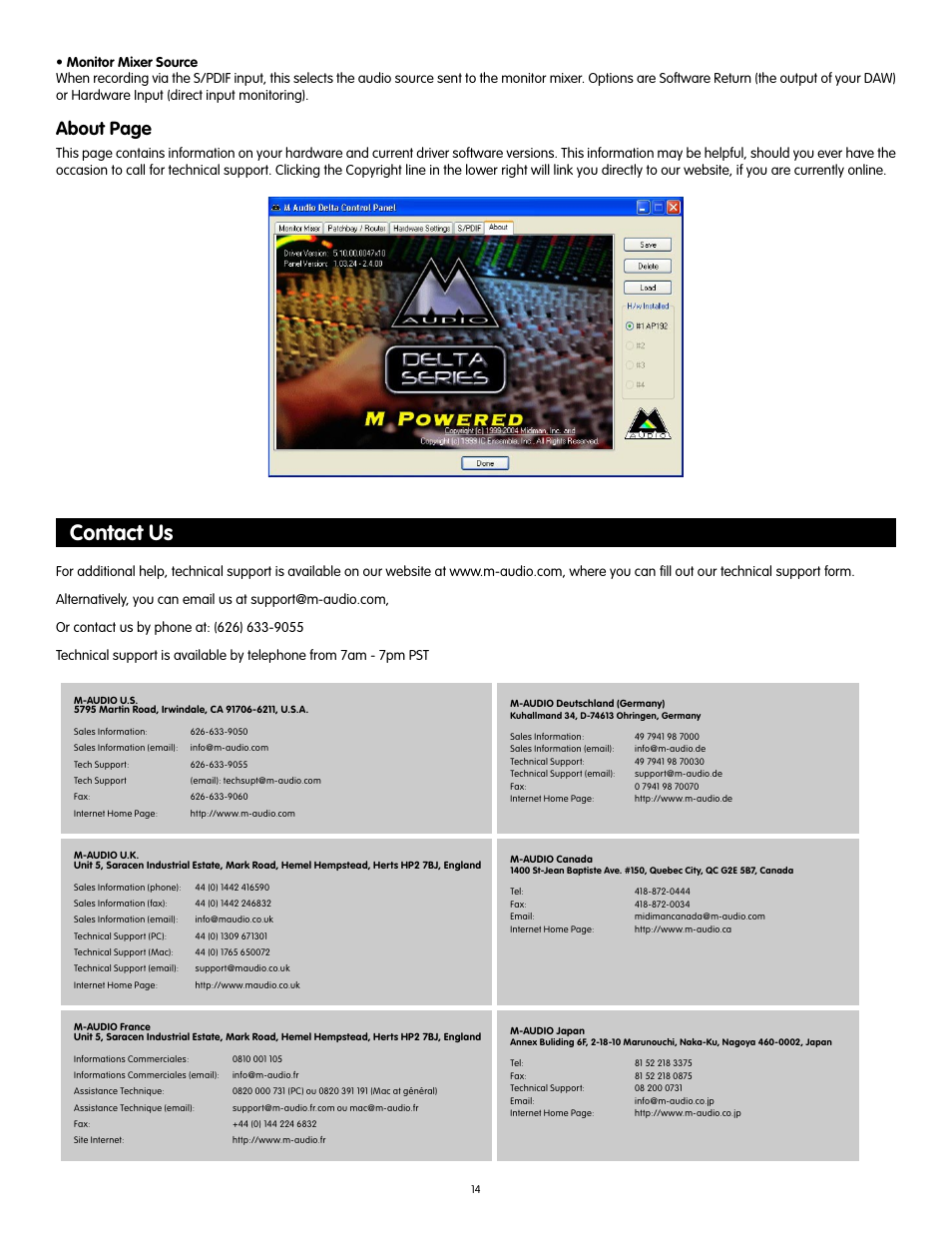 Contact us, About page | Audiophile Systems 192 User Manual | Page 15 / 88