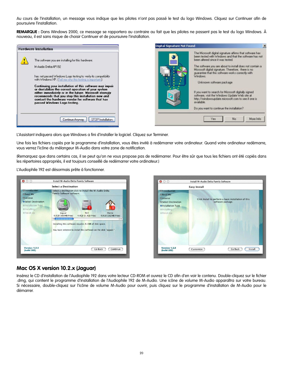 Mac os x version 10.2.x (jaguar) | Audiophile Systems 192 User Manual | Page 21 / 88