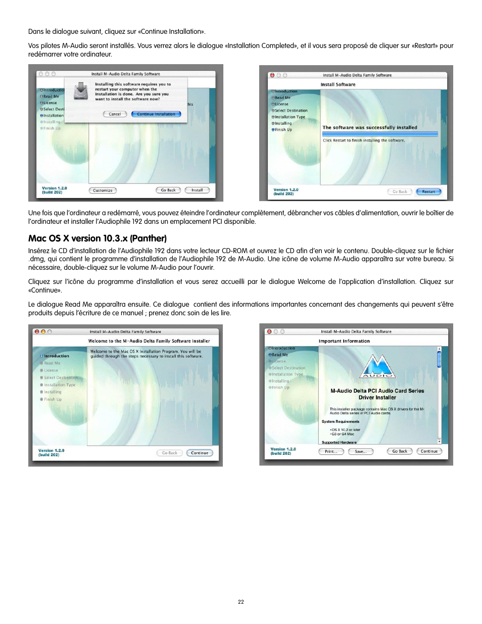 Mac os x version 10.3.x (panther) | Audiophile Systems 192 User Manual | Page 23 / 88