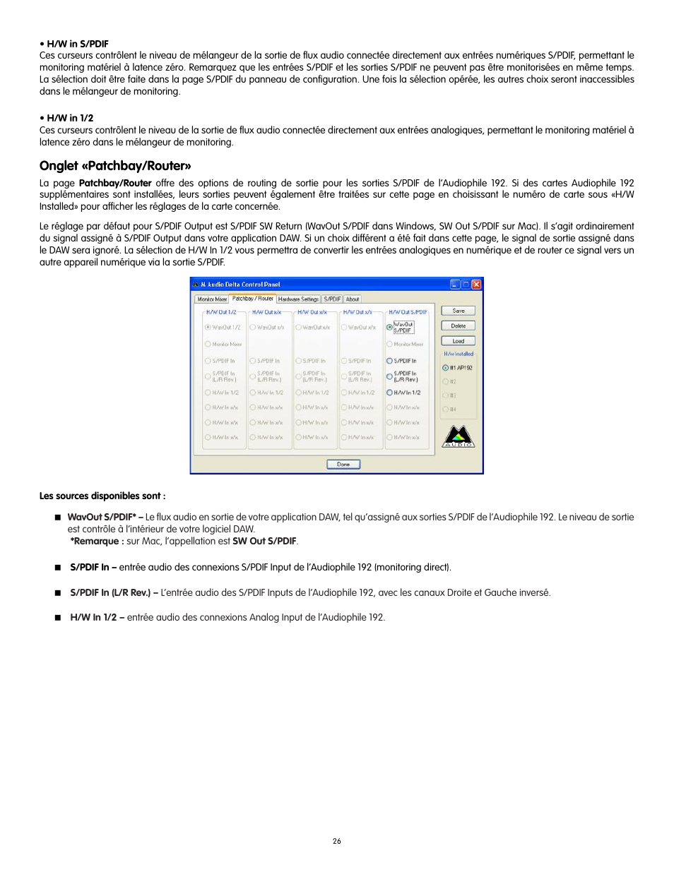 Onglet «patchbay/router | Audiophile Systems 192 User Manual | Page 27 / 88