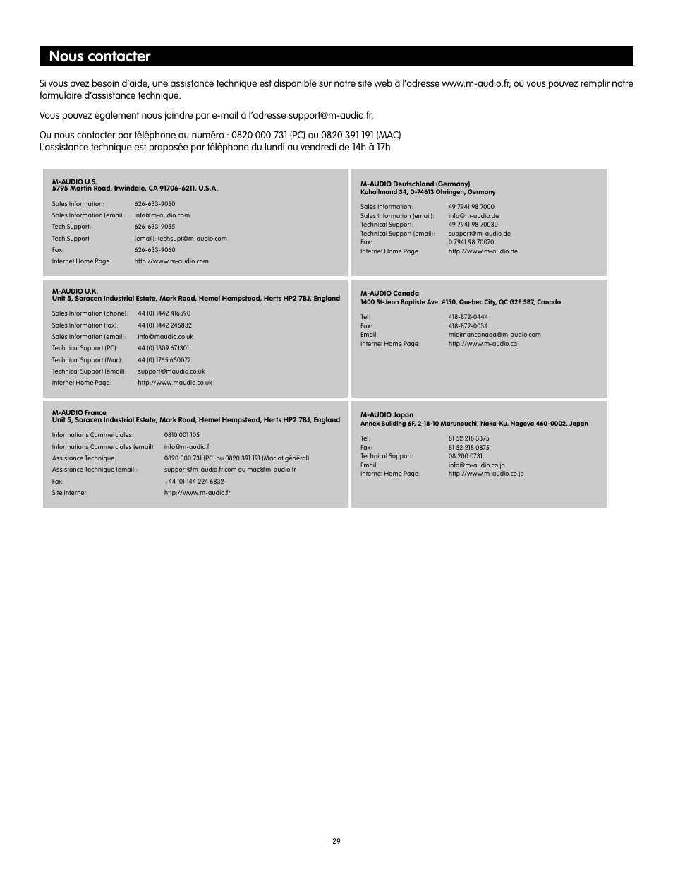 Nous contacter | Audiophile Systems 192 User Manual | Page 30 / 88