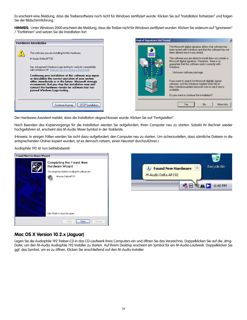 Mac os x version 10.2.x (jaguar) | Audiophile Systems 192 User Manual | Page 35 / 88