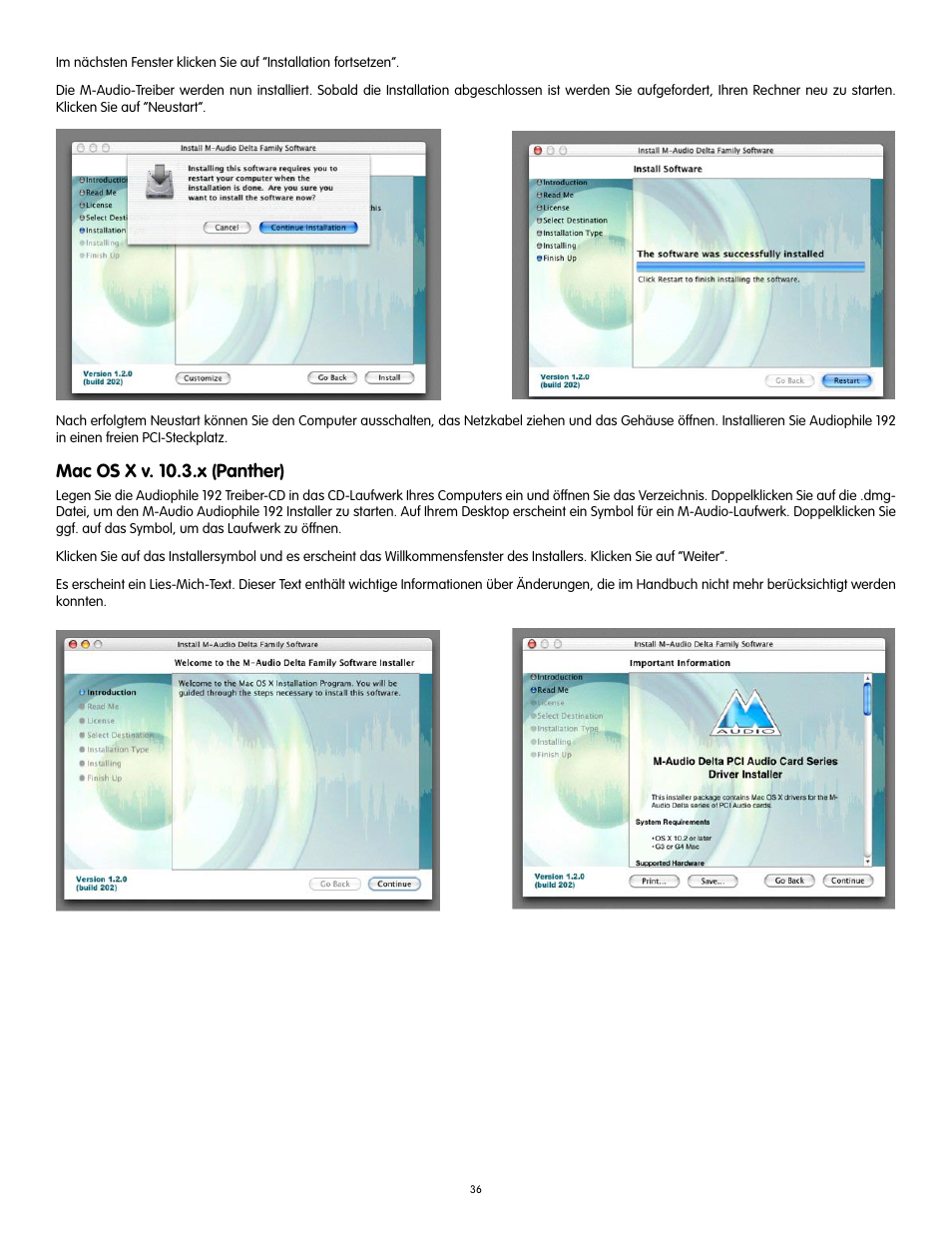 Mac os x v. 10.3.x (panther) | Audiophile Systems 192 User Manual | Page 37 / 88