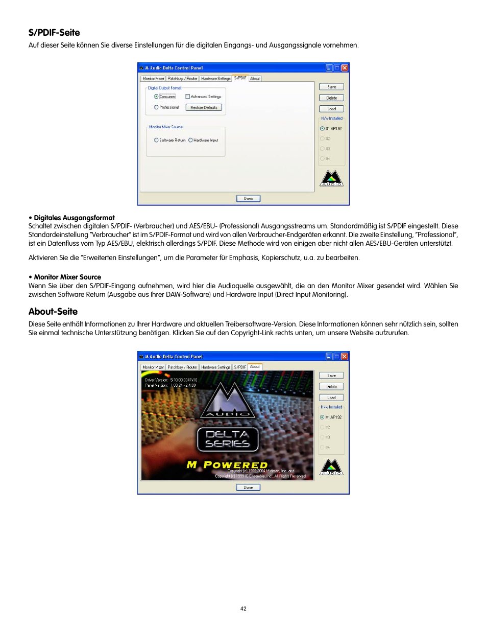 S/pdif-seite, About-seite | Audiophile Systems 192 User Manual | Page 43 / 88